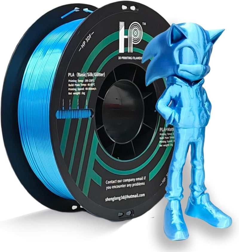 HP3DF PLA Filament, Silk PLA, 3D Printer Filament, PLA Filament 1.75mm Dimensional Accuracy +/- 0.02mm, 1KG Spool (2.2 lbs), Fit Most FDM Printer (Silk Blue) - Image 1